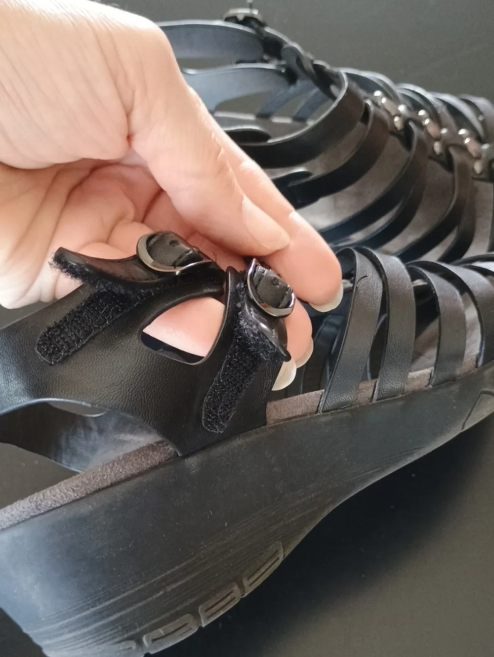 BareTraps Black Strappy Gladiator Sandals with Buckle Accents